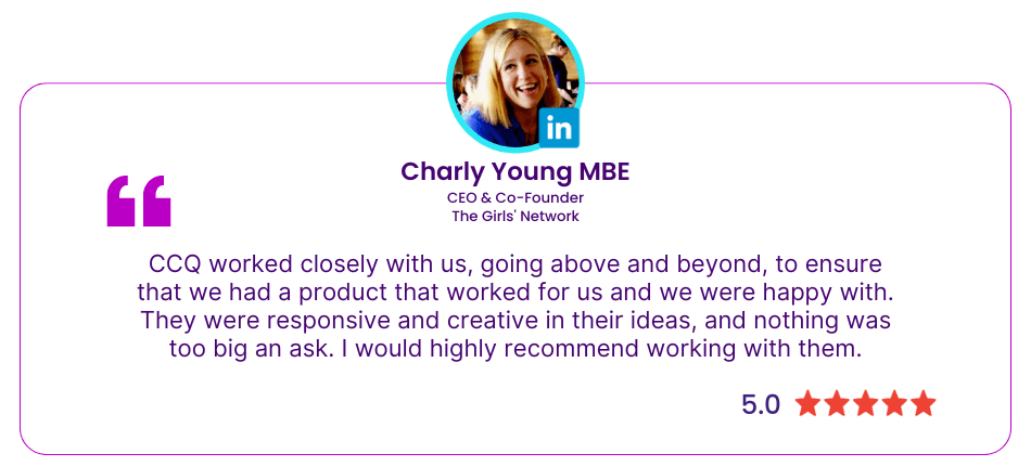 CCQ Tech Client Testimonial - Charly Young MBE